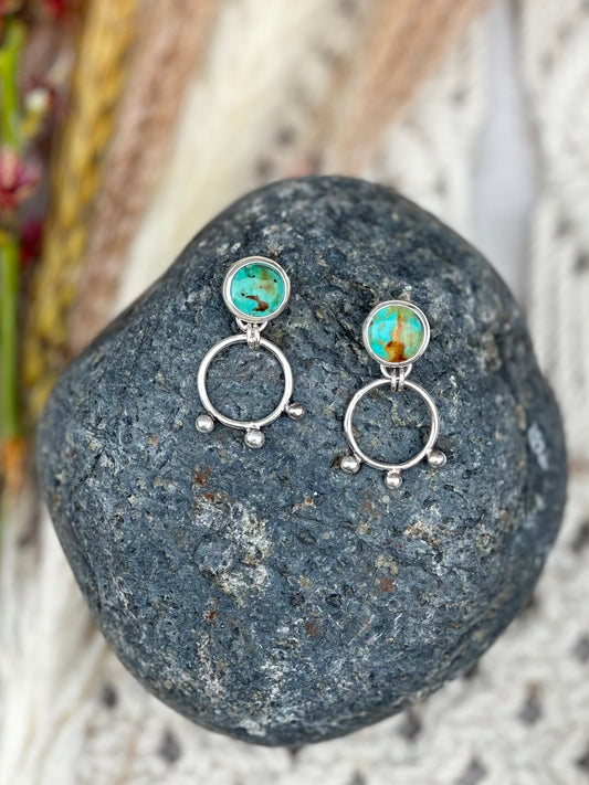 Royston Turquoise Hoop Studs - Sterling Silver .925