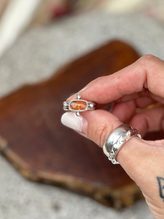 Rare Orange Fire Opal Ring - Sterling Silver .925 SIZE 6