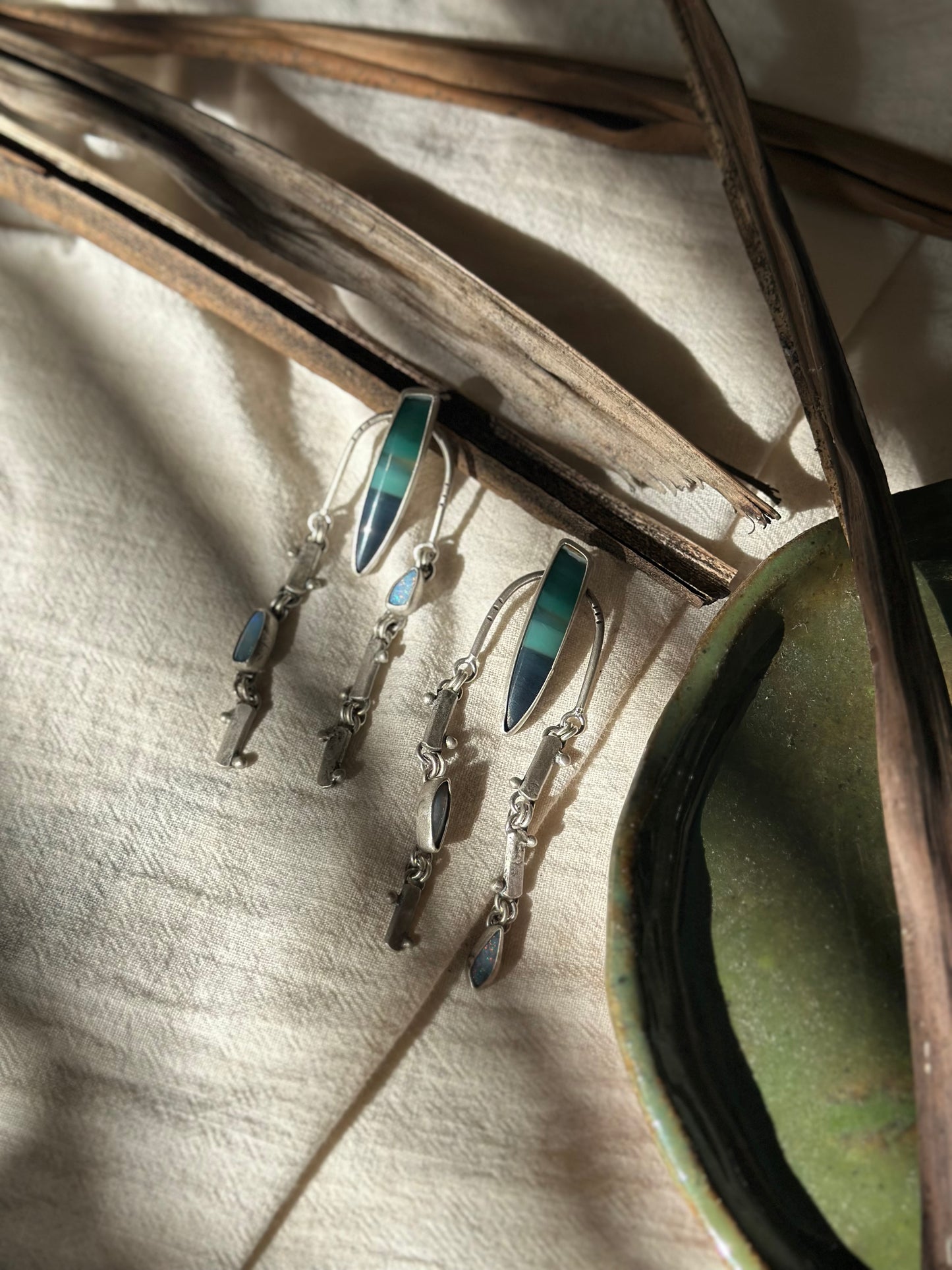 Serena Earrings - Opalized Wood and Coober Pedy