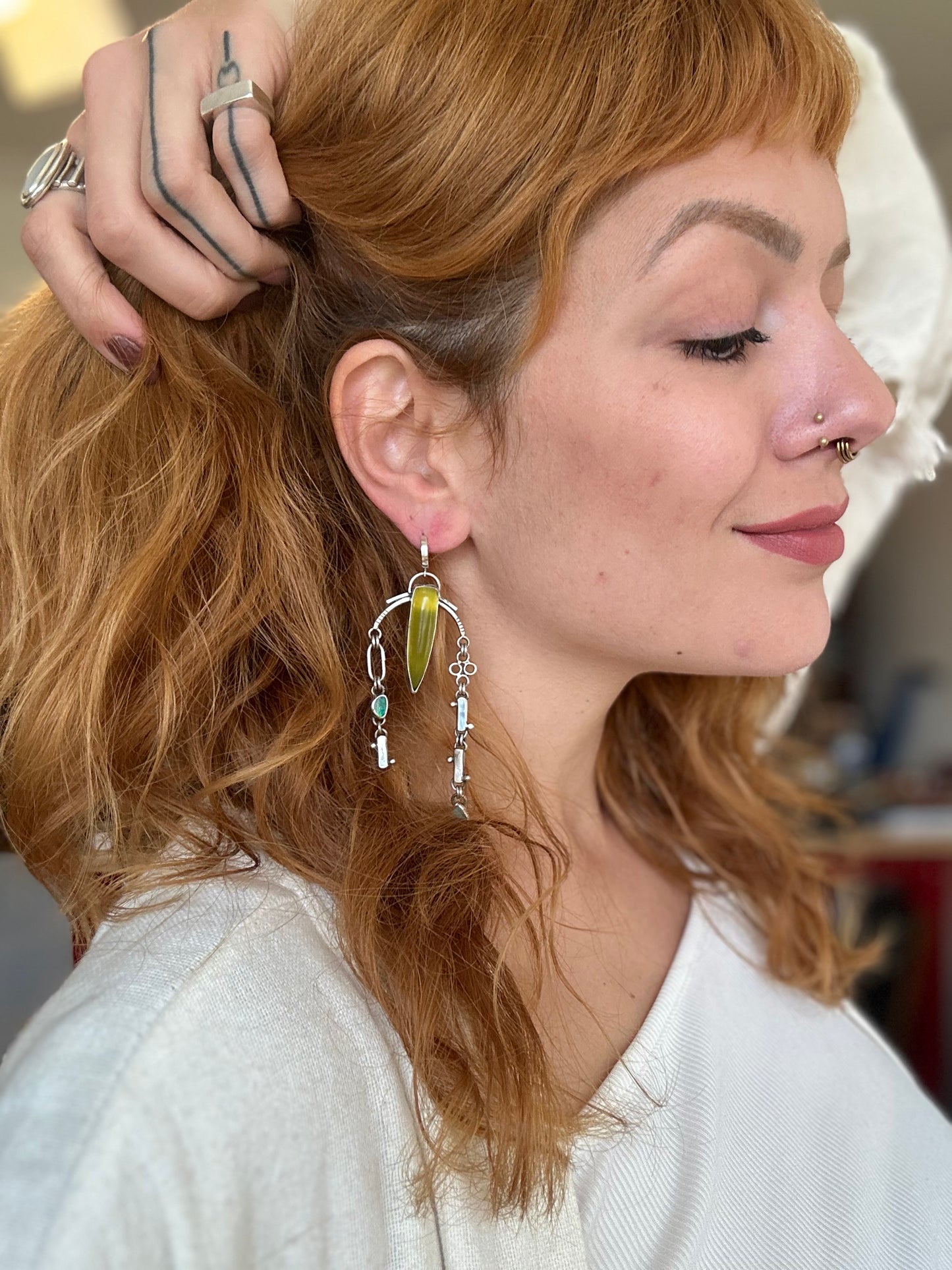 Asta Earrings - Vesuvianite and Boulder Opals