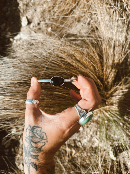 Black Obsidian Cuff - Sterling Silver .925