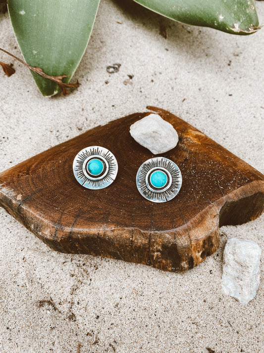 Here Comes The Sun Stud Earrings - Kingman Turquoise .925 Sterling Silver