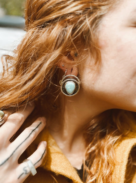 Amazonite Crescent Moon Oversized Studs .925