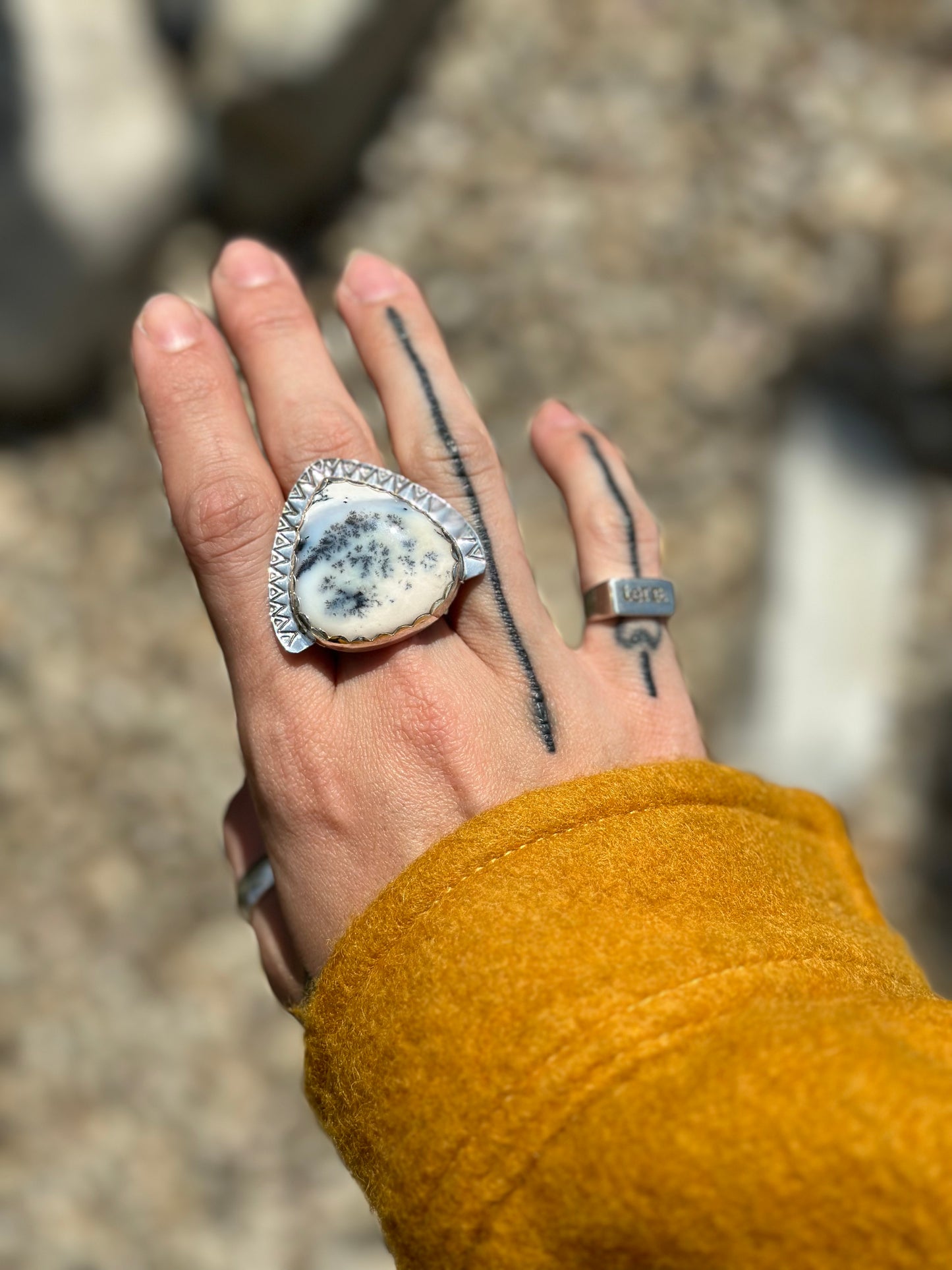 Dendritic Opal (Moss Opal) Ring - Sterling Silver 925 SIZE 8